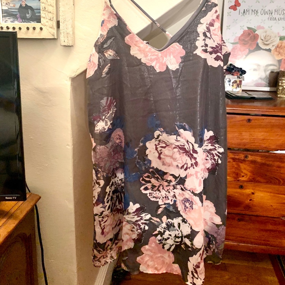 Shimmery Grey Floral Dress